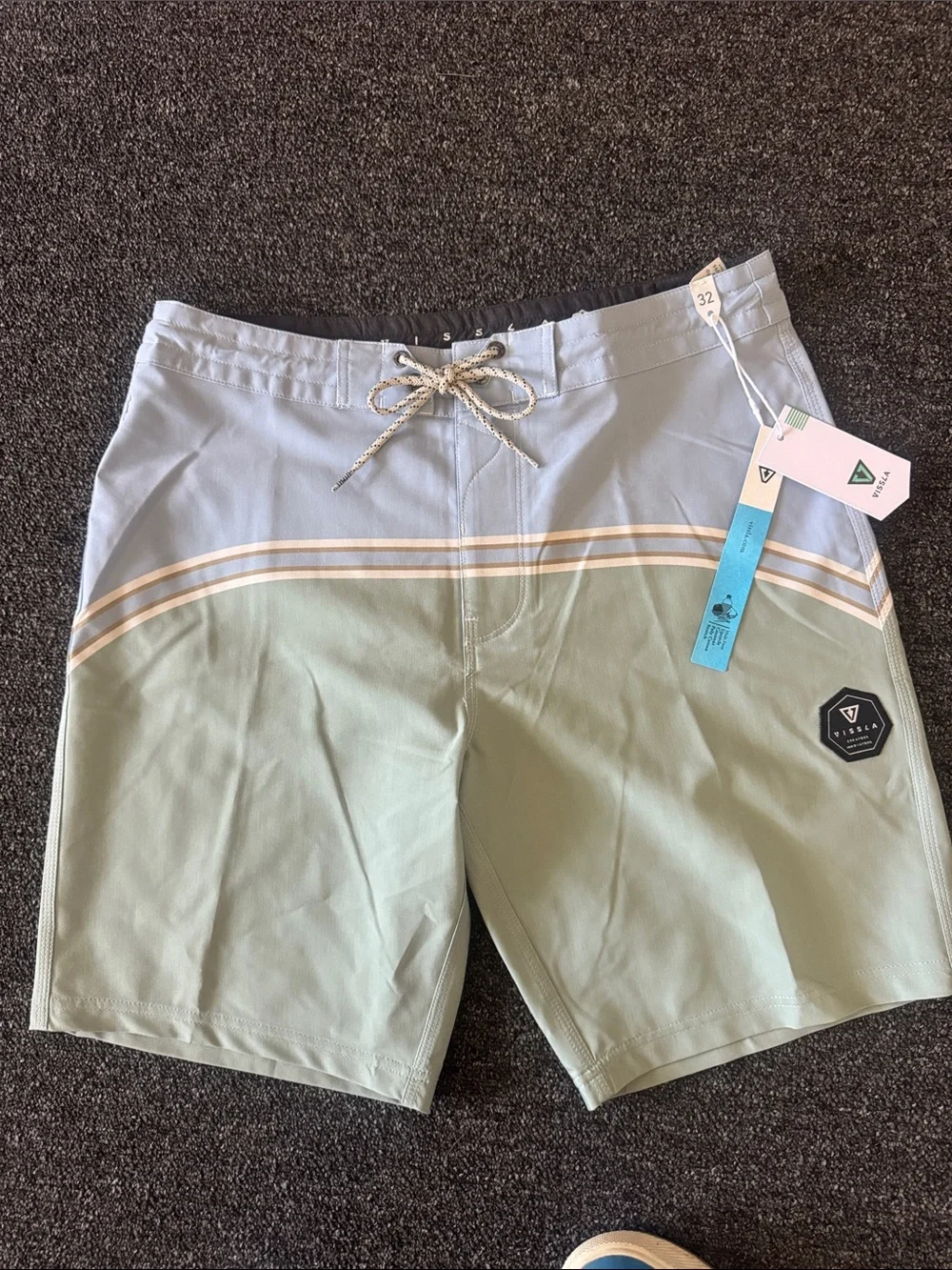 VISSLA Two-Tone Light Blue and Sage Green Men’s Board Shorts